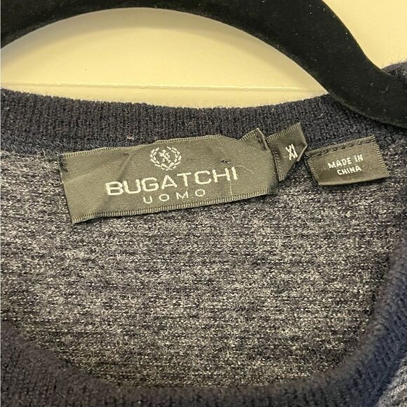 Bugatchi 100% Merino Wool Sweater Navy Gray Strip Men’s Size XL - Picture 3 of 4
